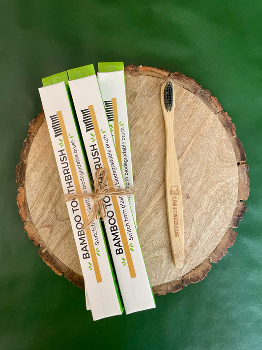 Bamboo toothbrush with a biodegradable bamboo handle