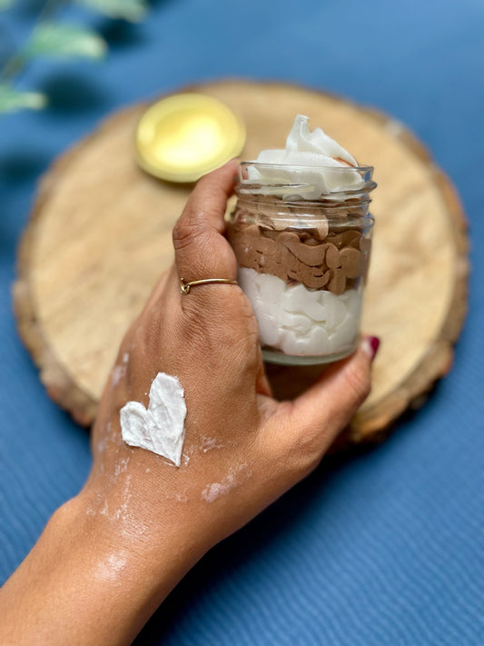 Chocolate Marble whipped cream body wash with cocoa, handmade by Clean & Conscious Care