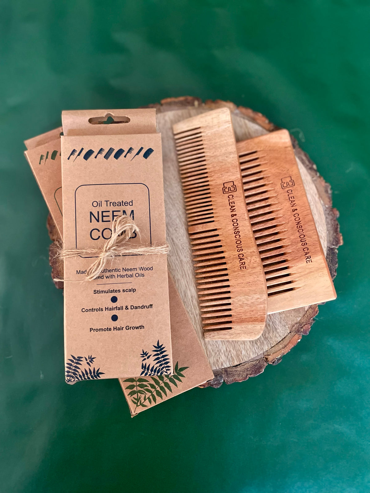 Neem wood comb set of 2: a regular comb and a wide-tooth detangler