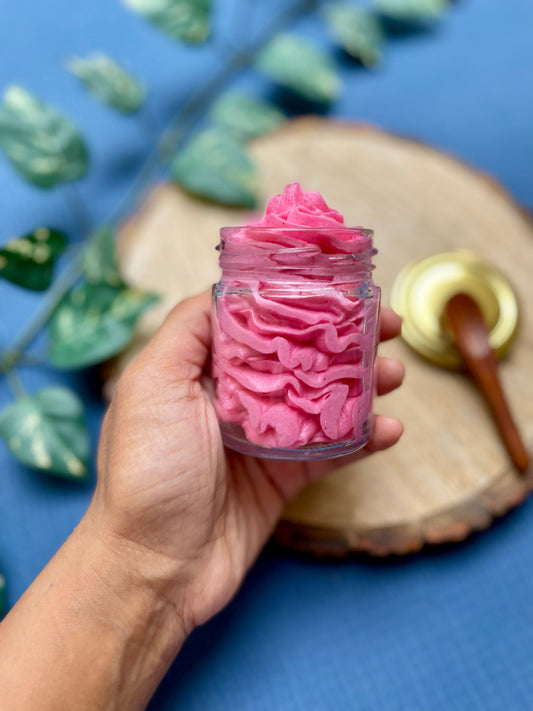 Cotton Candy fluffy whipped foaming body wash, rose scented