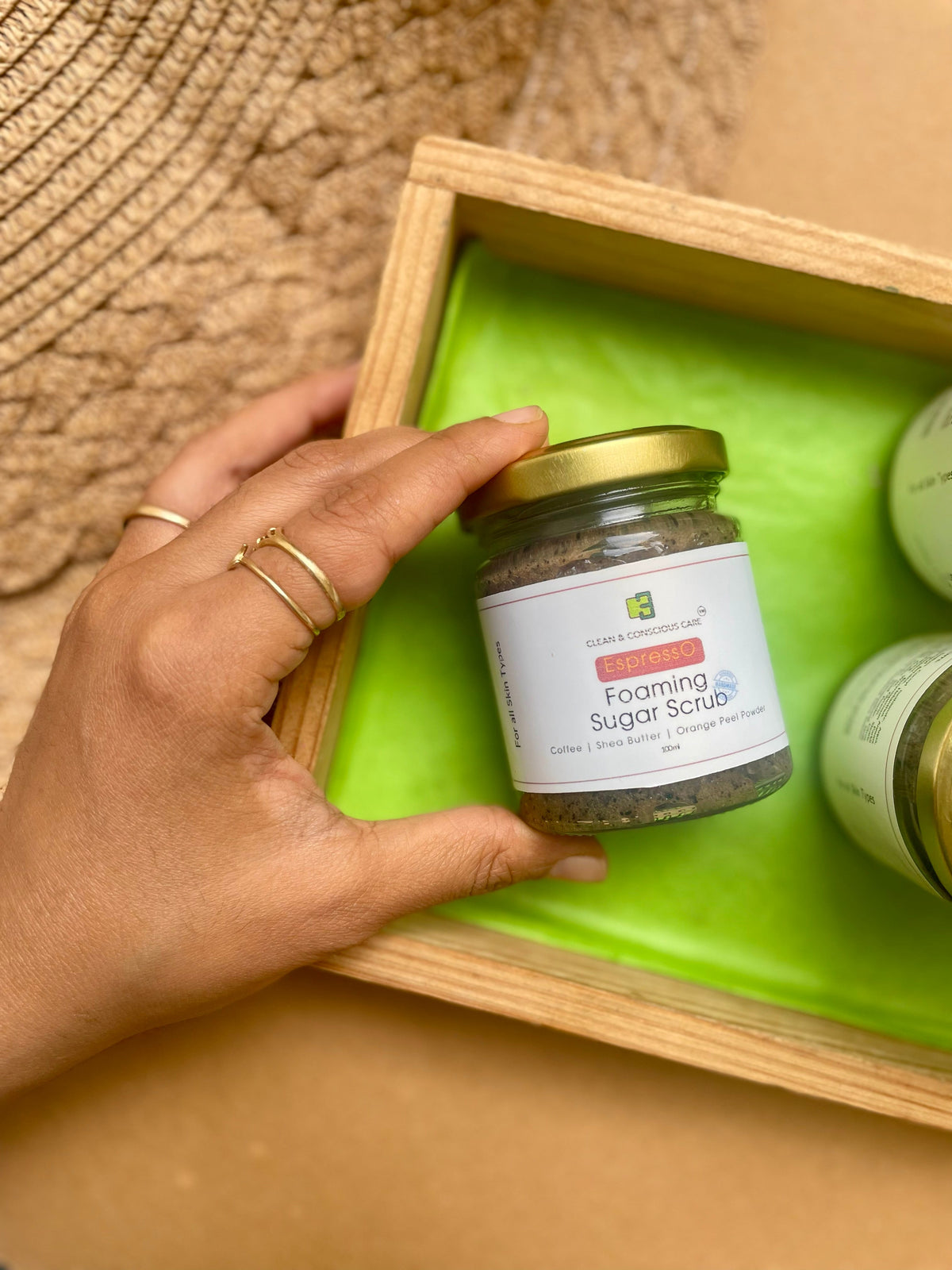 EspressO whipped foaming sugar scrub with arabica coffee and mango butter, handmade by Clean & Conscious Care