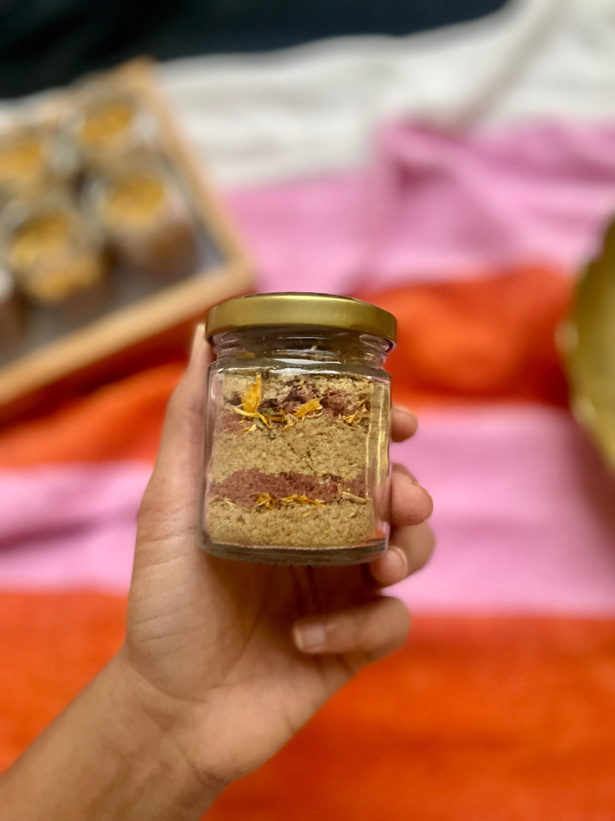 Herbal Serenity relaxing bath salt with rose and calendula petals, handmade by Clean & Conscious Care