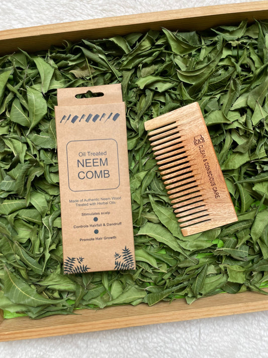Neem wood detangler comb with wide teeth for gentle detangling