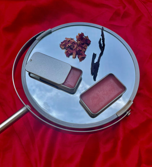 Rosy tinted lip balm with rose and kokum butter, handmade by Clean & Conscious Care